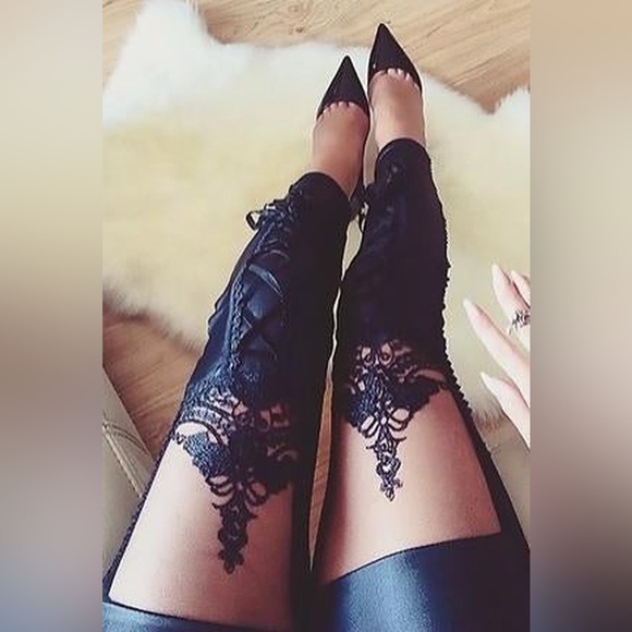 Vegan leather leggings womens large goth indie Sexy Vixen lace tattoo style - Picture 3 of 16